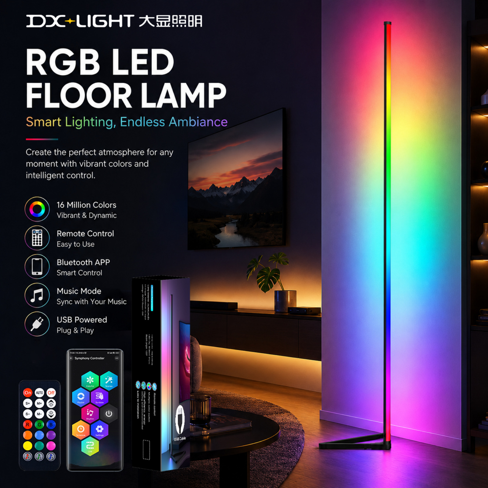 5V luz de piso de atmósfera de pared de esquina luz de piso de música ritmo de luz de atmósfera APP Bluetooth iluminación de pared de esquina de luz de atmósfera