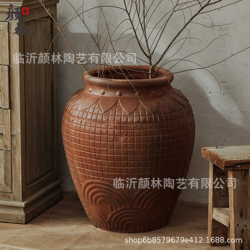 Taras de cerámica de viento silencioso retrógrado taras de cerámica en relieve a mano botellas de cerámica decoración residencial gran taras de cerámica de tierra ornamentación de vasijas de cerámica