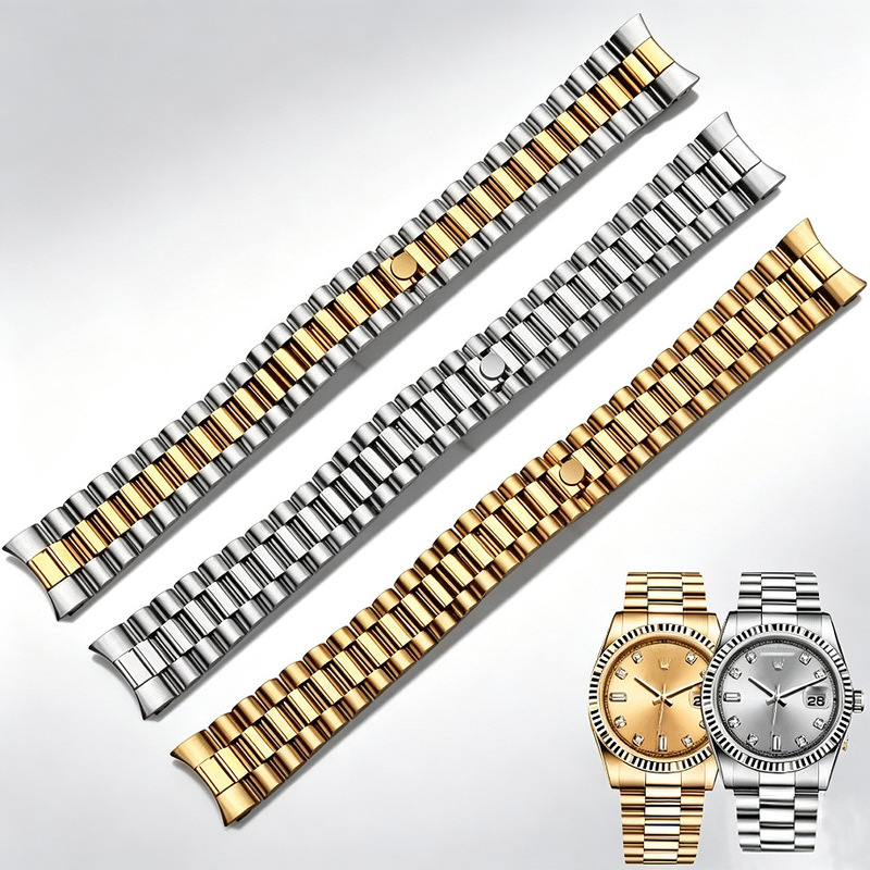 Suitable for Rolex Oyster Perpetual Datejust Steel Strap 20mm Solid Stainless Steel Watch Band Curved End Three-Piece Metal Accessories Wholesale Suitable for Rolex Oyster Perpetual Datejust Steel Strap 20mm Solid Stainless Steel Watch Band Curved End Three-Piece Metal Accessories Wholesale