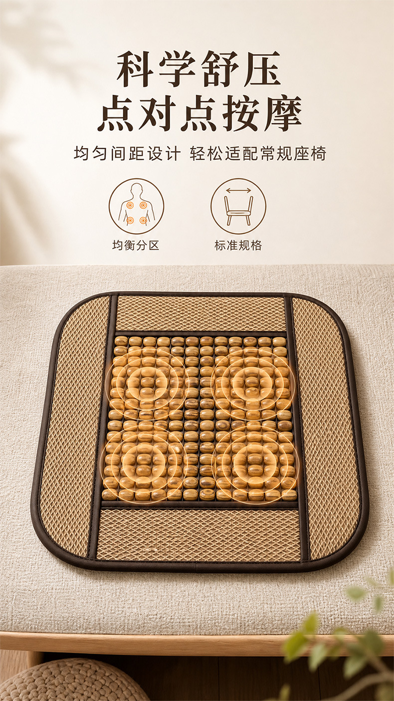 Summer Cool Car Seat Cushion with Wooden Beads, Universal for All Seasons, Ventilated Car Seat Pad