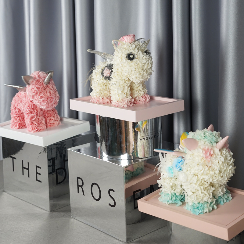 Caja de acrílico con flor de hortensia eterna, unicornio, flor real, regalo para novia o mejor amiga, regalo de cumpleaños de alta gama al por mayor.