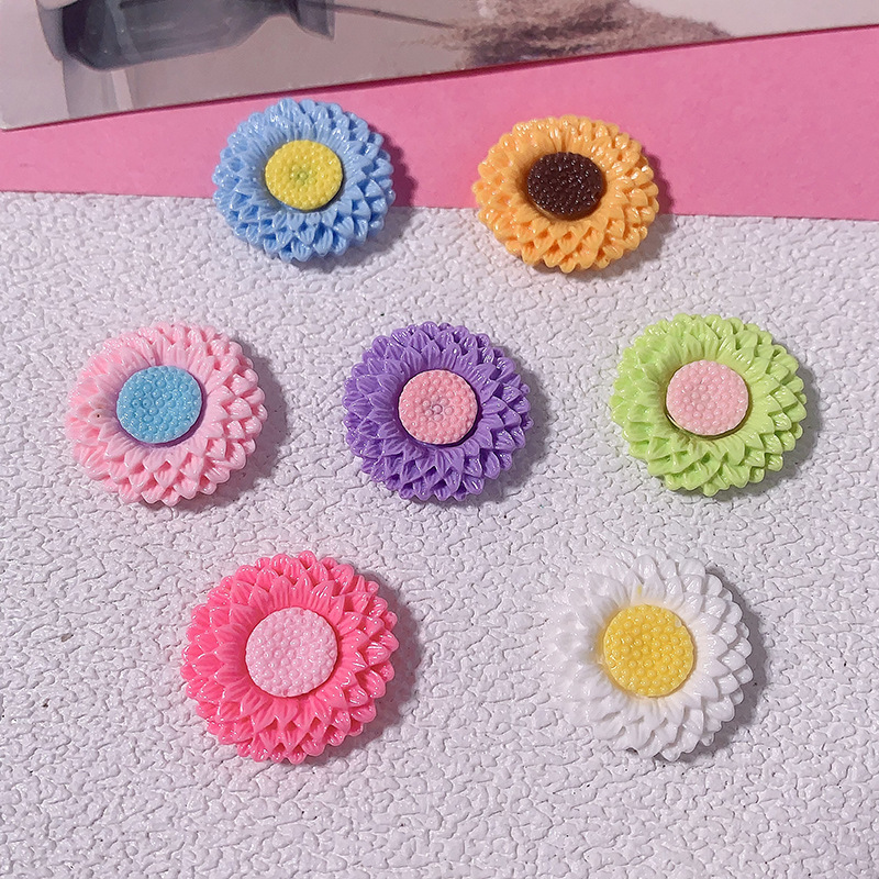 Nuevo colorido girasol flor diy accesorios de resina crema pegamento para el cabello clips para el cabello accesorios hechos a mano botones de zapatos broches