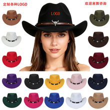 热卖翘边帽子西部牛仔帽藏式马术帽新款牛头草原高原民族风礼帽