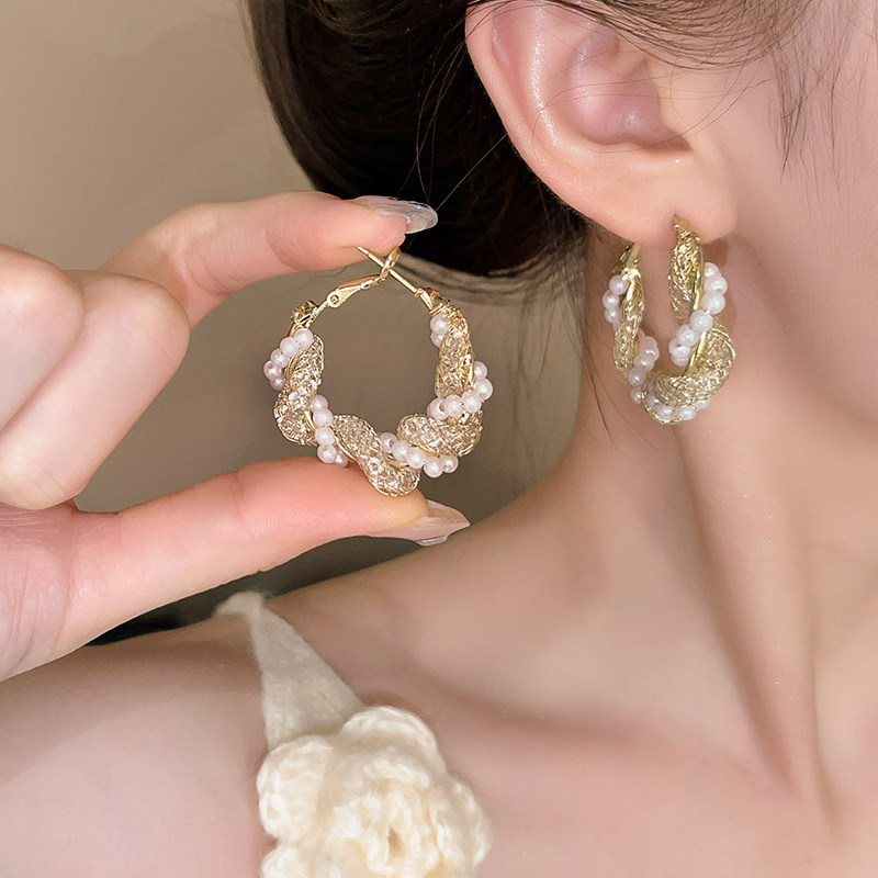 골드 펄 랩 귀걸이-3.2CM