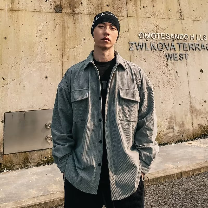 Primavera y otoño nuevo High Street retro PANA ropa de trabajo camisa de los hombres japonés suelta más tamaño marca de moda multi-Bolsillo cardigan