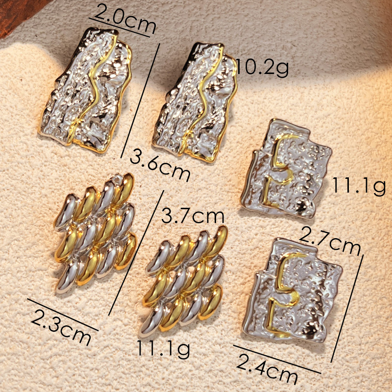 15g Weight 0.03µm-0.05µm Gold Plating Thickness PVD Coated Real Gold Plated Color Block 304 Stainless Steel Streetwear Waterproof Non Tarnish Ear Studs