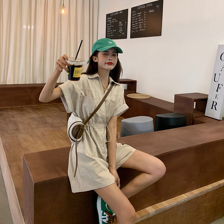 Women's Summer Workwear Jumpsuit, Korean Style, New Drawstring Waist, Slimming, Cool and Salty Style, Wide-Leg Casual Pants, Export
