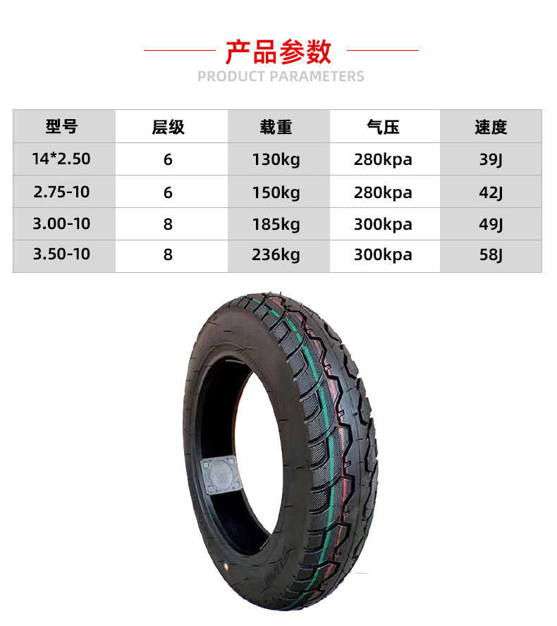 Vacuum tire battery car electric car tire 14x2.50/3.00-10 vacuum steel tire