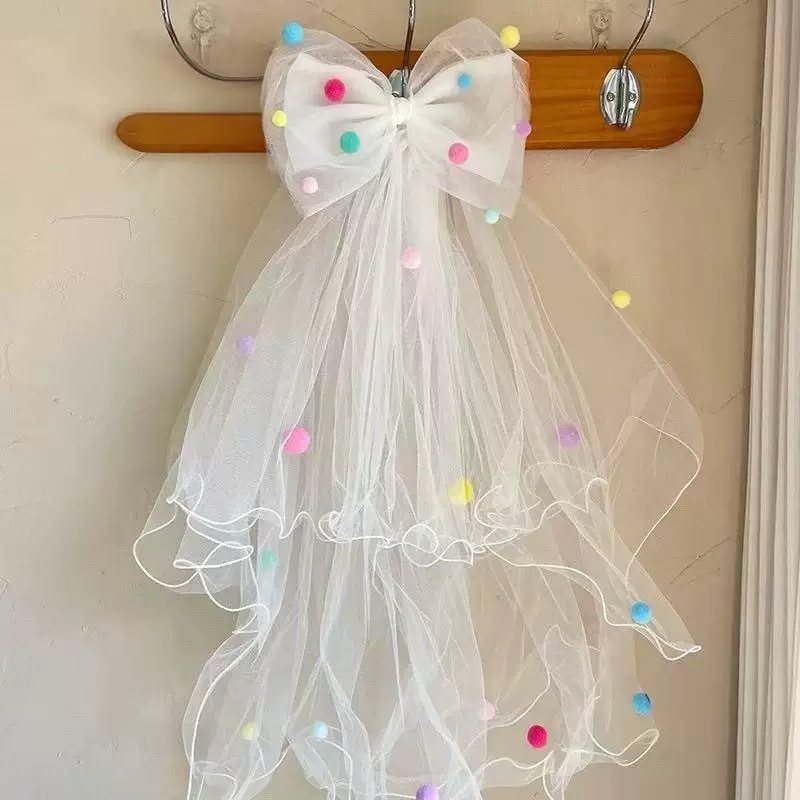 儿童公主裙头纱女童超仙水钻蝴蝶结发卡宝宝生日发夹婚纱花童头饰