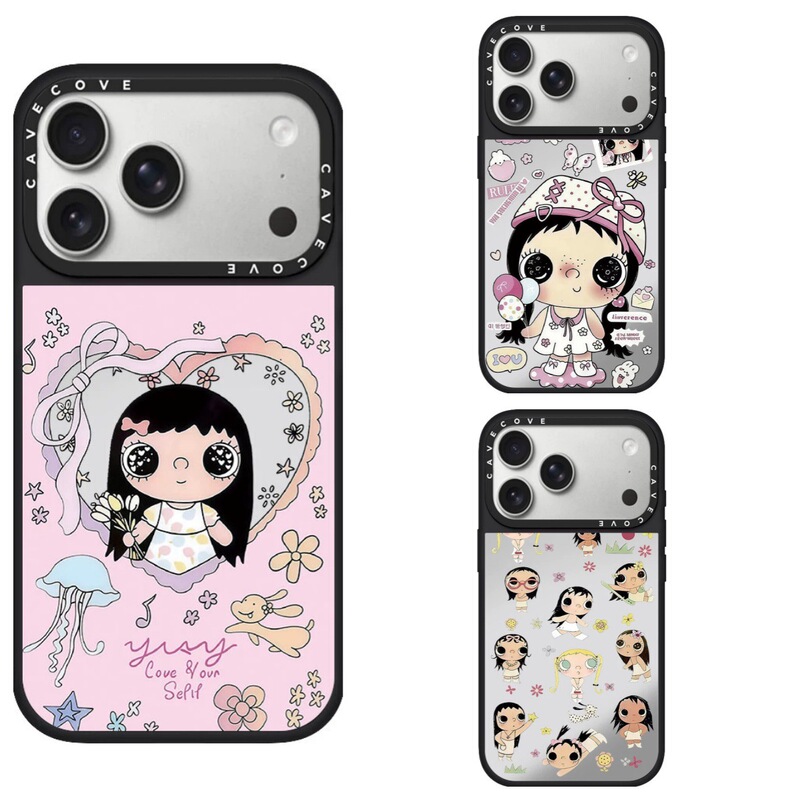 Love Heart Little Jade yuy girl mirror phone case for Apple 18 Pro Max, 17 Pro Max, and 16 Pro, cartoon design