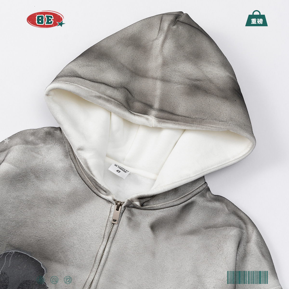 BE ropa de hombre de otoño de 2025 estilo americano viejo vibe de la calle alta teñido sucio con cremallera camisa con sombrero de veludo grande cardigan suéter hombre image 3