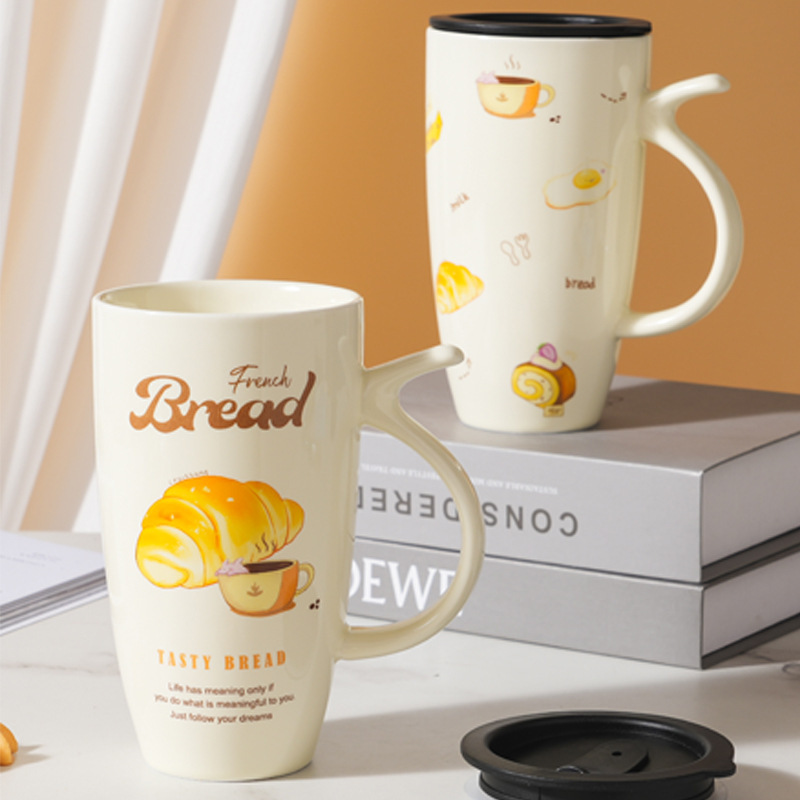 Donut pan y amor pareja taza de cerámica taza de agua de desayuno para hombres y mujeres taza de alto valor facial