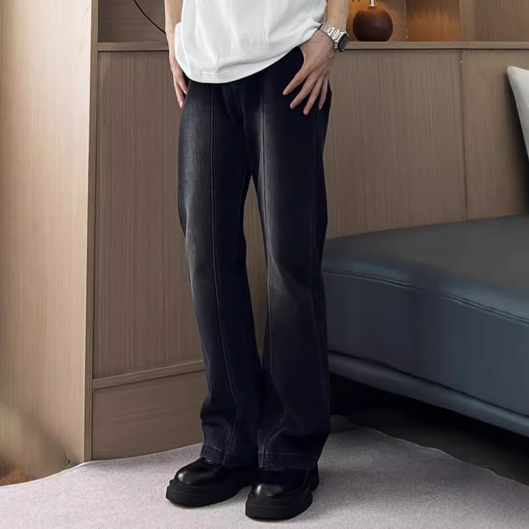 Men's High-waist Flared Straight Jeans Versatile Casual Black_voghion.com
