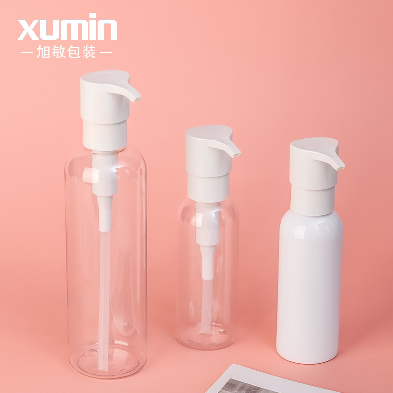 Xumin 100mL botella secundaria de hombro redondo transparente 250ml bomba de presión blanca botella de prensa botella de loción blanca para mascotas de plástico