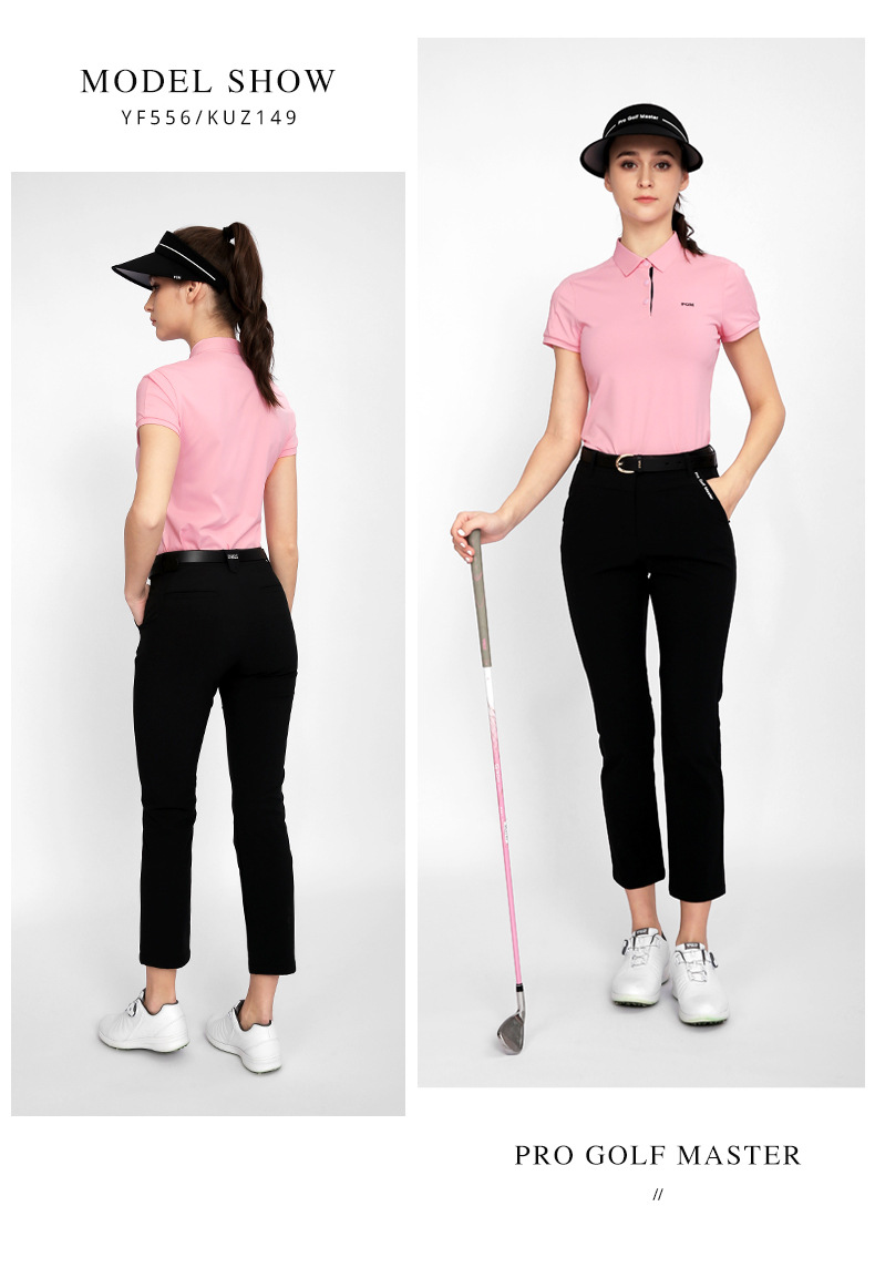 Áo thun ngắn tay golf nữ giảm béo, chất liệu thoáng khí nhanh khô — YF556-Áo màu hồng, YF556-Áo màu trắng, YF556-Áo màu xanh nước biển, KUZ149-Quần màu xanh nước biển chi tiết 9