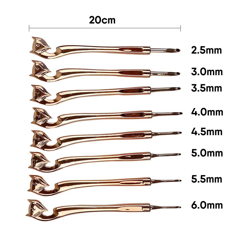 Herramientas de tejer suéter aguja cabeza zorro mango plástico galvanoplastia oro rosa crochet conjunto 8 tarjeta inserción embalaje