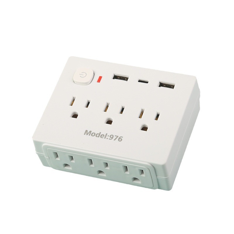 Conector de conversión de América del Sur 6 bits 18 agujeros 2USB + 1Type-C con interruptor tarjeta de succión paquete negro y blanco comercio electrónico transfronterizo