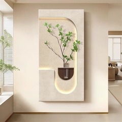 奶油风玄关装饰画高级感砂岩入户走廊过道挂画客厅立体led灯画