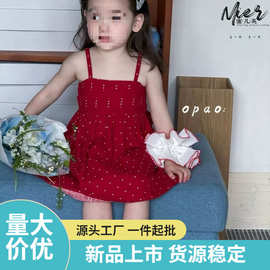 女宝宝夏装新款红色吊带裙女童夏季波点裙子时髦连衣裙儿童装Z023