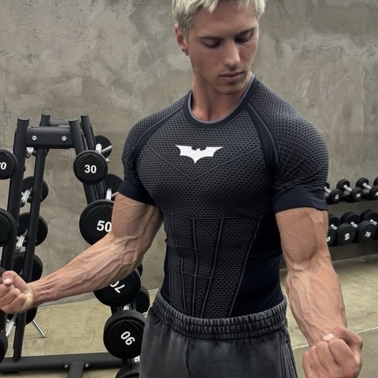Youngla Co-Branded Superman Men's T-Shirt Sports Fitness Quick-Drying Breathable Elastic Slim-Fitting Short-Sleeved Training Top