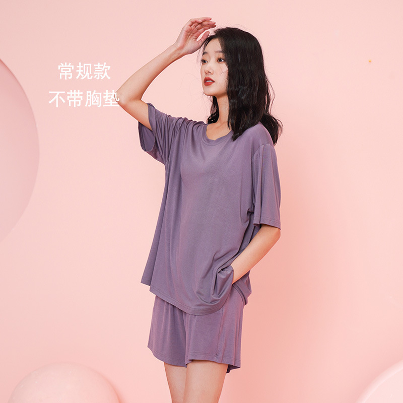 가슴 패드가없는 9803 보라색 반팔 반바지