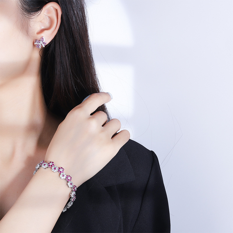 Sweet Flower Copper Gold Plated Bracelets Ear Studs 1 Piece