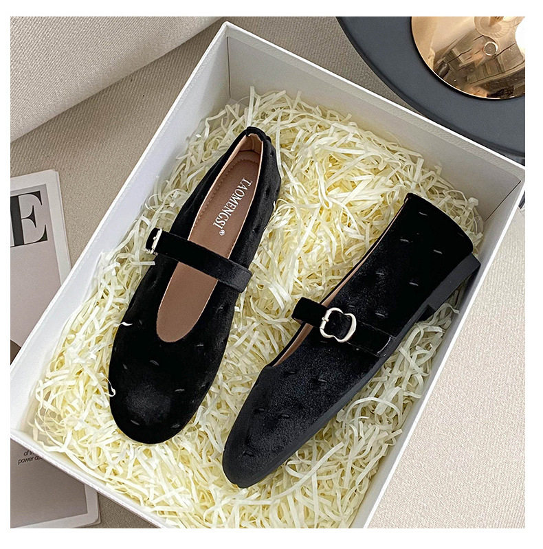 Giày búp bê nữ Mary Jane quai ngang mũi tròn đế bằng — Màu đen, Màu đỏ chi tiết 24