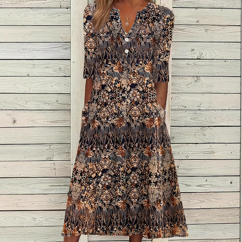 Amazon Fashion Spring and Summer plus size Women's Floral dress Loose Slimming Mother's Elegant Age-Reducing Skirt Trendy