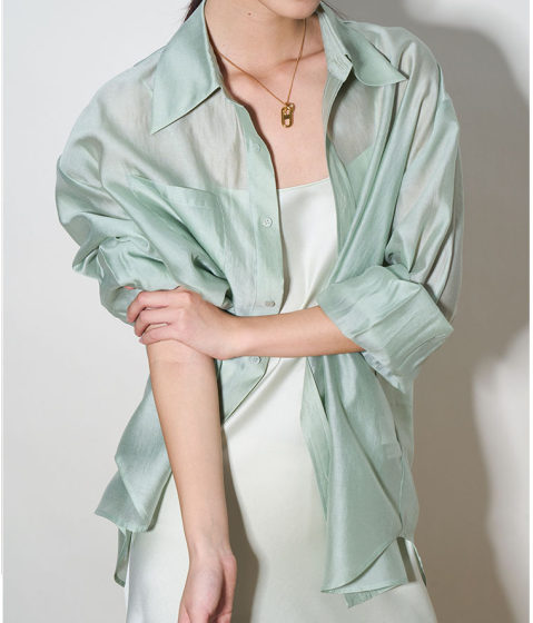 2024 Tencel Mint Green Sunscreen Shirt Women's Summer Thin Chiffon Shirt Lazy Style Cardigan Top