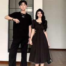 2025情侣装夏装短袖T恤你衣我裙一裙一衣连衣裙