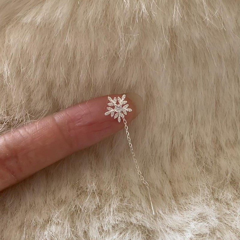 S925银雪花耳线女轻奢小众长款流苏耳环气质简约养耳洞秋冬耳饰|undefined
