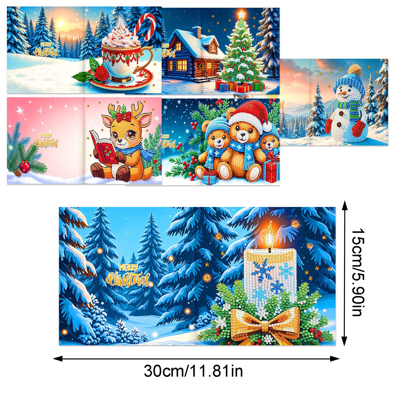 Explosiones transfronterizas de Navidad multiserie de tarjetas de felicitación puntuales hechas a mano 9 conjuntos de sobre de diamante 6 conjuntos de dibujos animados