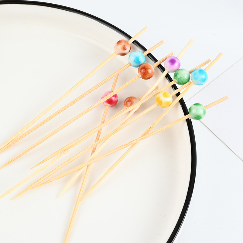 Cuentas coloridas horquilla de fruta de bambú desechable horquilla de vino de moda de hamburguesas de lujo decoración de pastel horquilla platos de fruta cubiertos