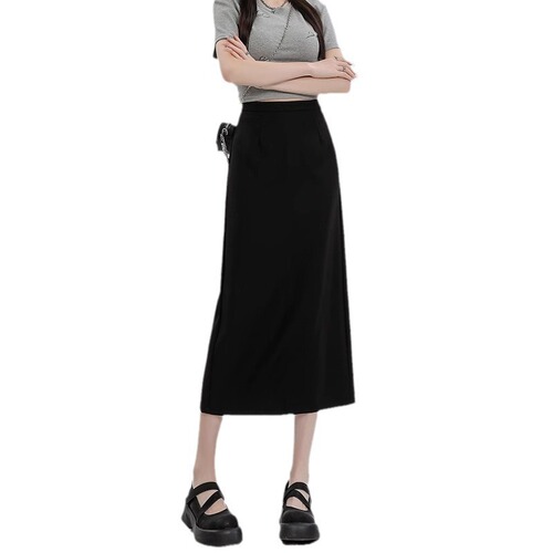 Black suit skirt for women's new summer thin straight high-waist split hip skirt mid-length skirt