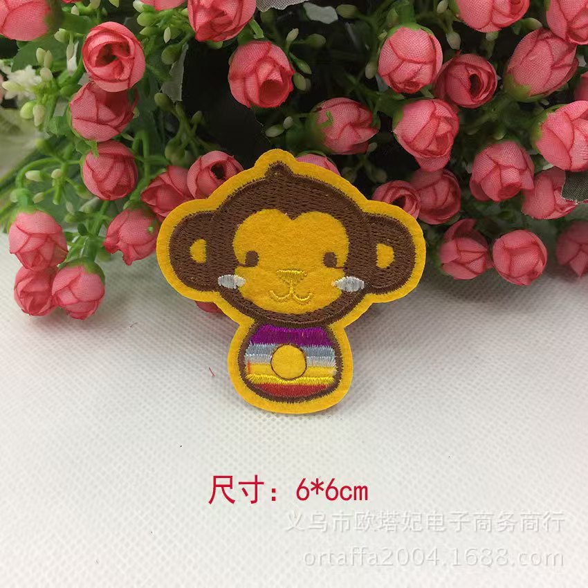 작은 원숭이 모자 자수 스티커 * 동물 기둥 자수 다림질 스티커 * 만화 천 스티커