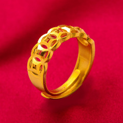 Sand gold coin imitation 24k gold plated fashion innovative ring money coin ring for women sandblasted sand gold ring