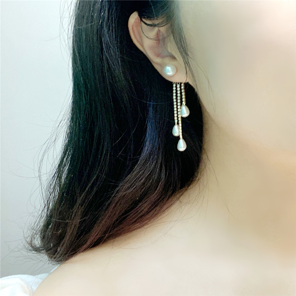 D154 Irregular Three Pearl Tassel Earrings Water Drop Beads Exquisite Detachable Ear Rings Dual-use Eardrops Sweet display picture 6