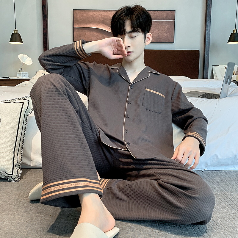 Waffle pijamas hombres de primavera y otoño cardigan manga larga juventud invierno más tamaño vestir prendas exteriores homewear traje