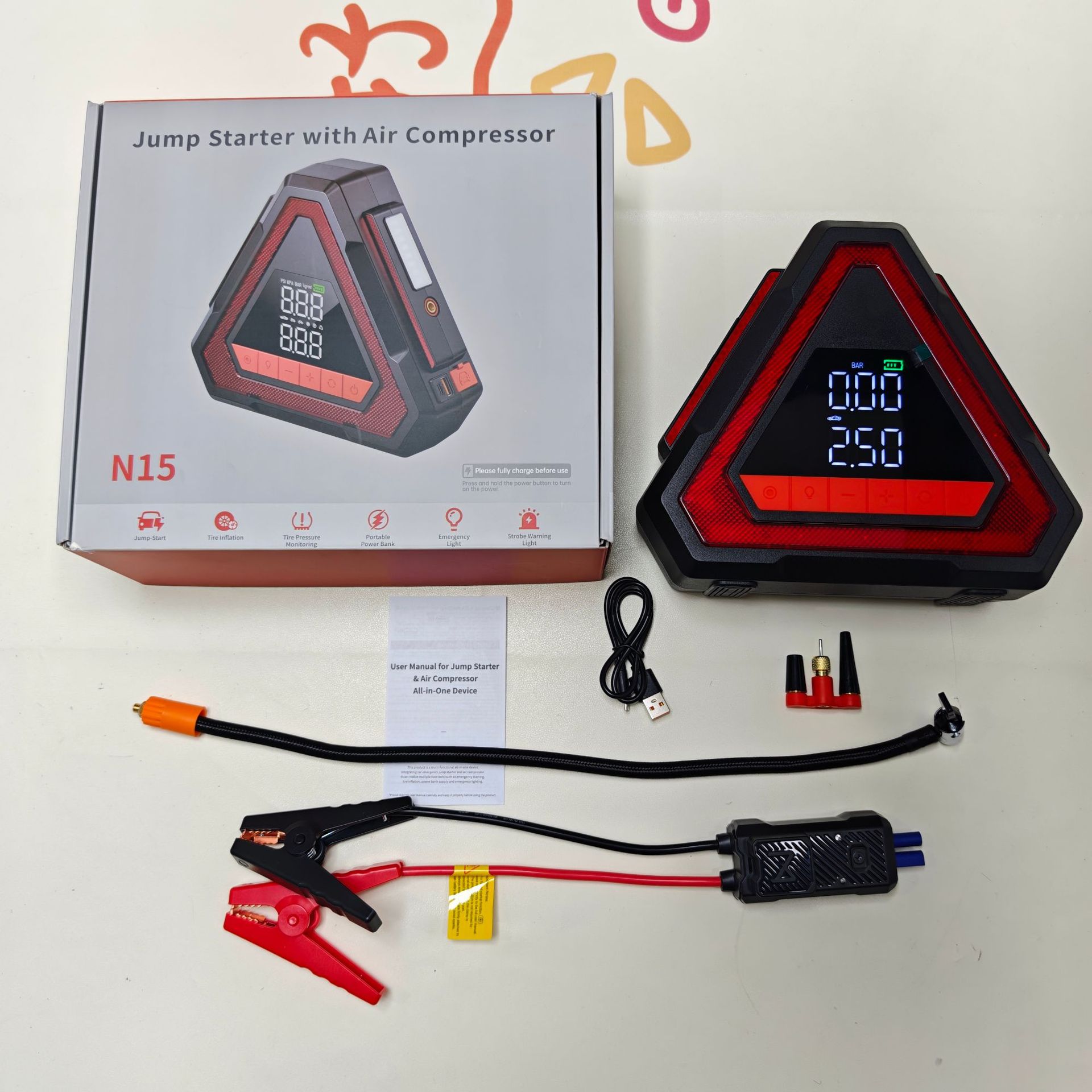 [N15] Cross-Border Car Emergency Starting Power Supply and Air Pump All-In-One Portable Battery Jump Starter