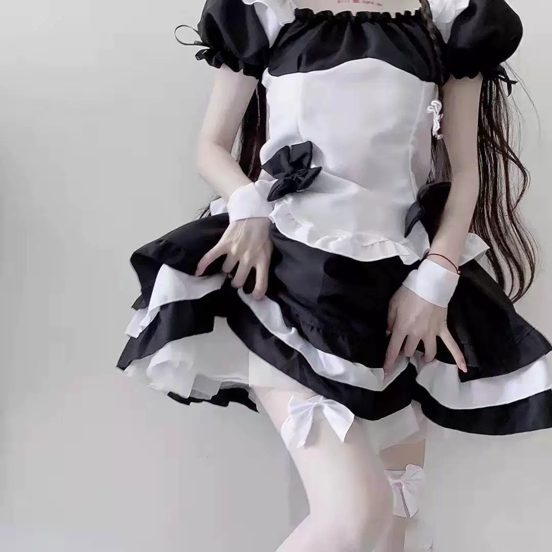 Костюм из Lolita-рабыня для косплея, короткая оборчатая юбка с фартуком, черно-белый, размеры S–XXL