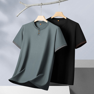2025 Summer Men's Plus Size Fashion Casual Round Neck Chinese Style Short-Sleeved Nylon Cotton T-Shirt