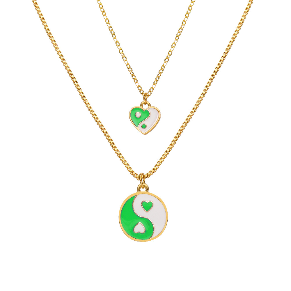 Vente En Gros Creative Simple Goutte D&#39;huile Tai Chi Coeur Pendentif Double Collier Nihaojewelry display picture 1