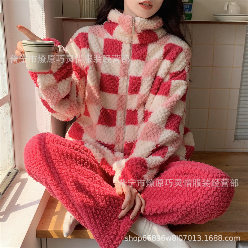 Franela otoño y invierno nueva linda niña caliente y gruesa dulce kitty gato suelto conjunto de pijamas se puede usar fuera