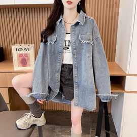 大码女装2025年新款秋装开衫外套女薄款牛仔衬衫时尚街头个性外套