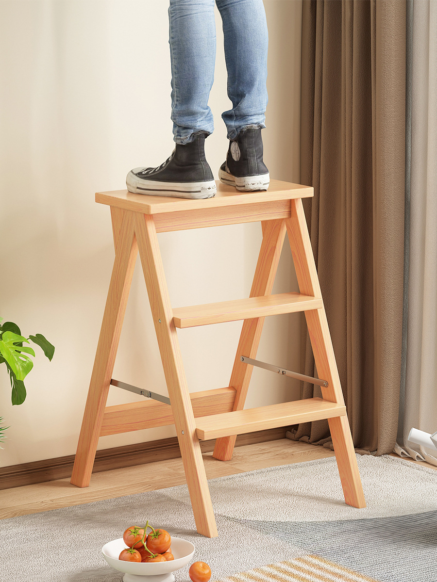 實木摺疊梯凳家用多功能廚房創意便攜吧檯凳簡約登高小梯子高板凳