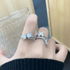 歐美新款ins時尚蝴蝶線多層疊戴開口戒指女輕奢高級感鋯石食指戒