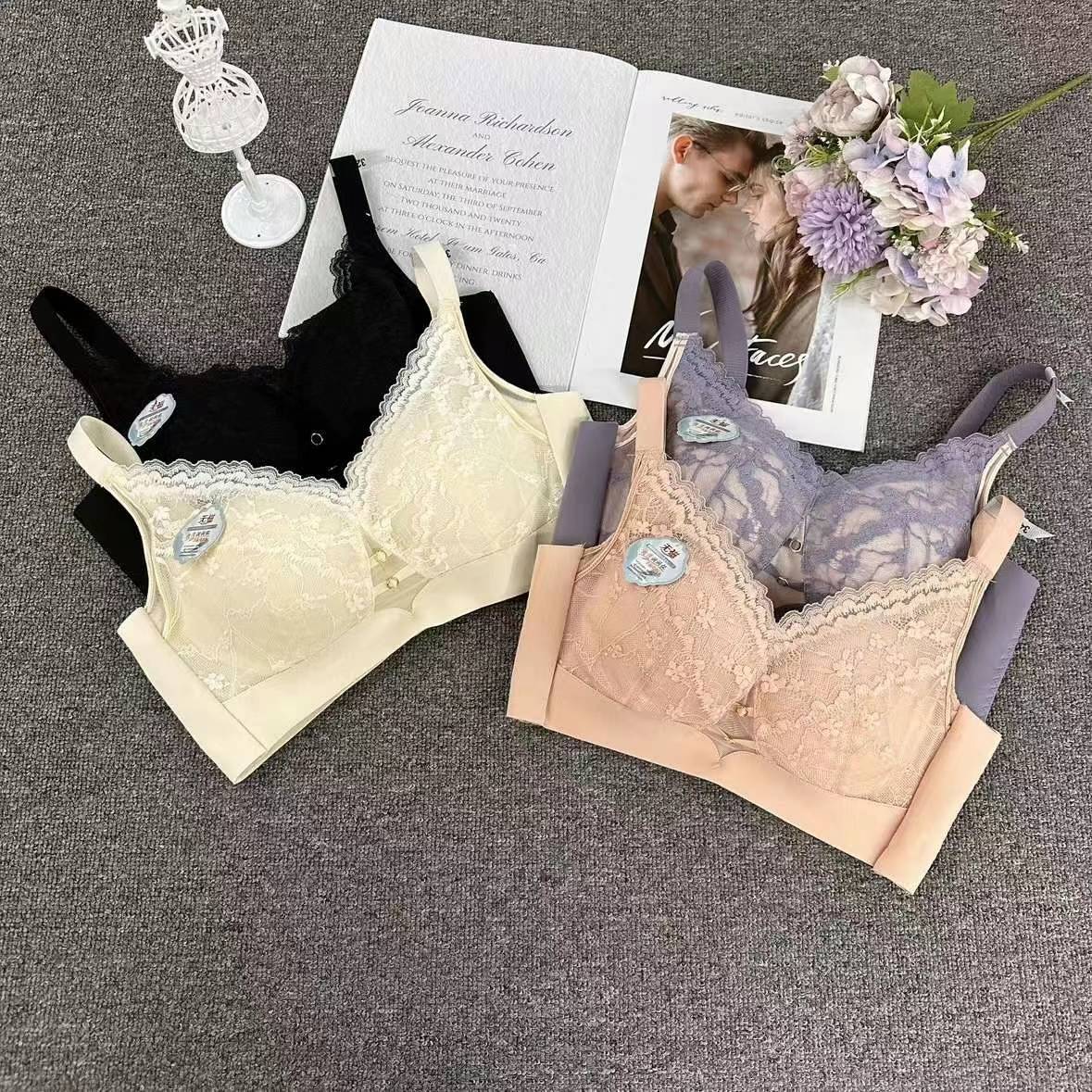 Nuevo sujetador de alta calidad de moda de encaje jacquard transpirable ajustable cómodo tres botones de colado ropa interior mujer