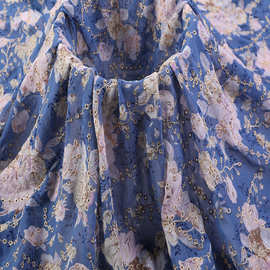 多色印花雪纺绣花面料 打孔镂空刺绣时装连衣裙绣花布