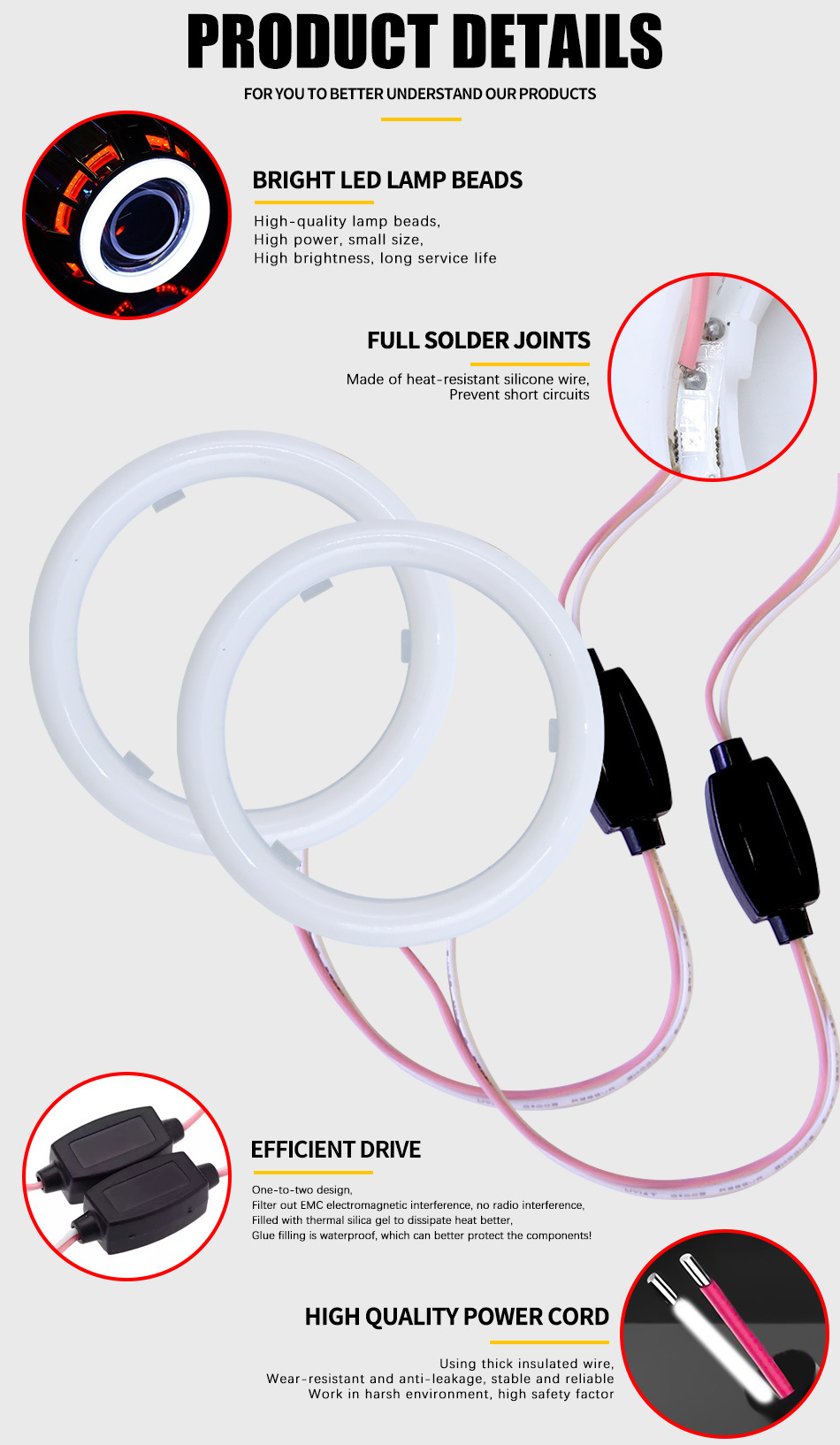 WANGHOI car modified LED light cotton light COB angel eye aperture motorcycle fog light daytime running light headlight aperture