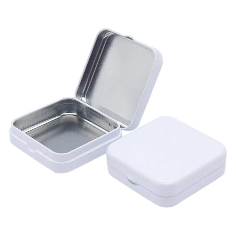 En stock pequeño caramelo de menta caja de hierro embalaje de almacenamiento de joyería caja ciega medicina portátil partículas de metal de impresión en color cuadrado
